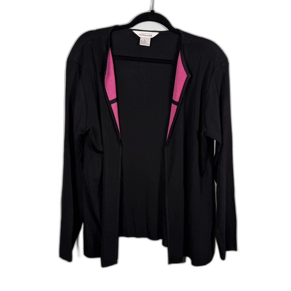 Vintage Misook Cardigan Sweater Top Open Size Large L Black‎ Pink